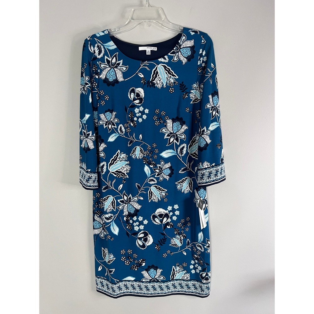 Studio One New York Floral Shift Dress Turquoise Navy 71839JP Med